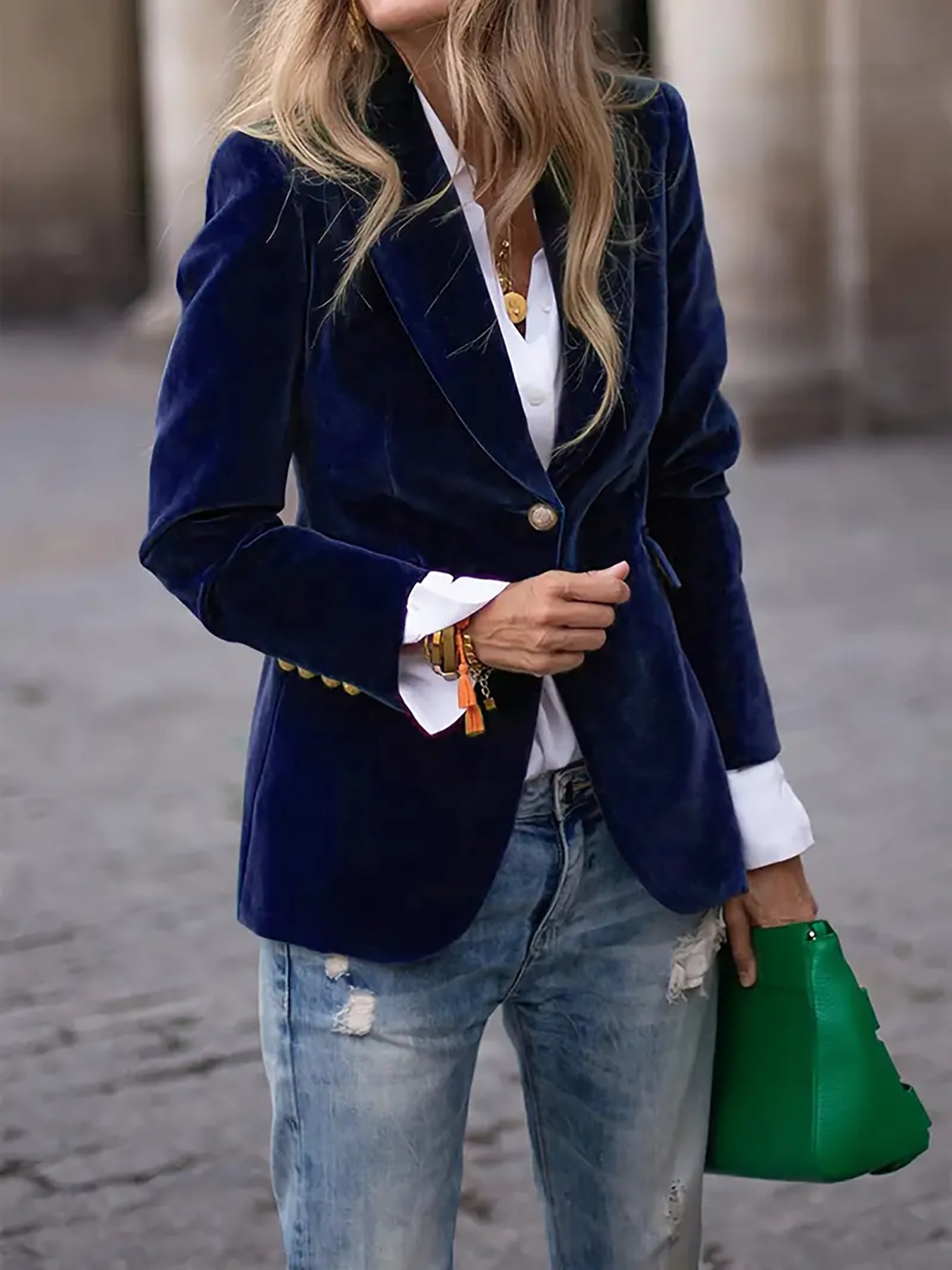 Women's Velvet Blazer Fitted Elegant Work Jacket
