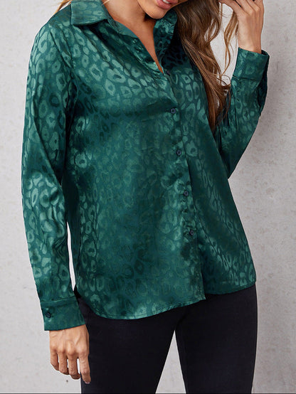 Women's Leopard Jacquard Button Down Shirt Long Sleeve