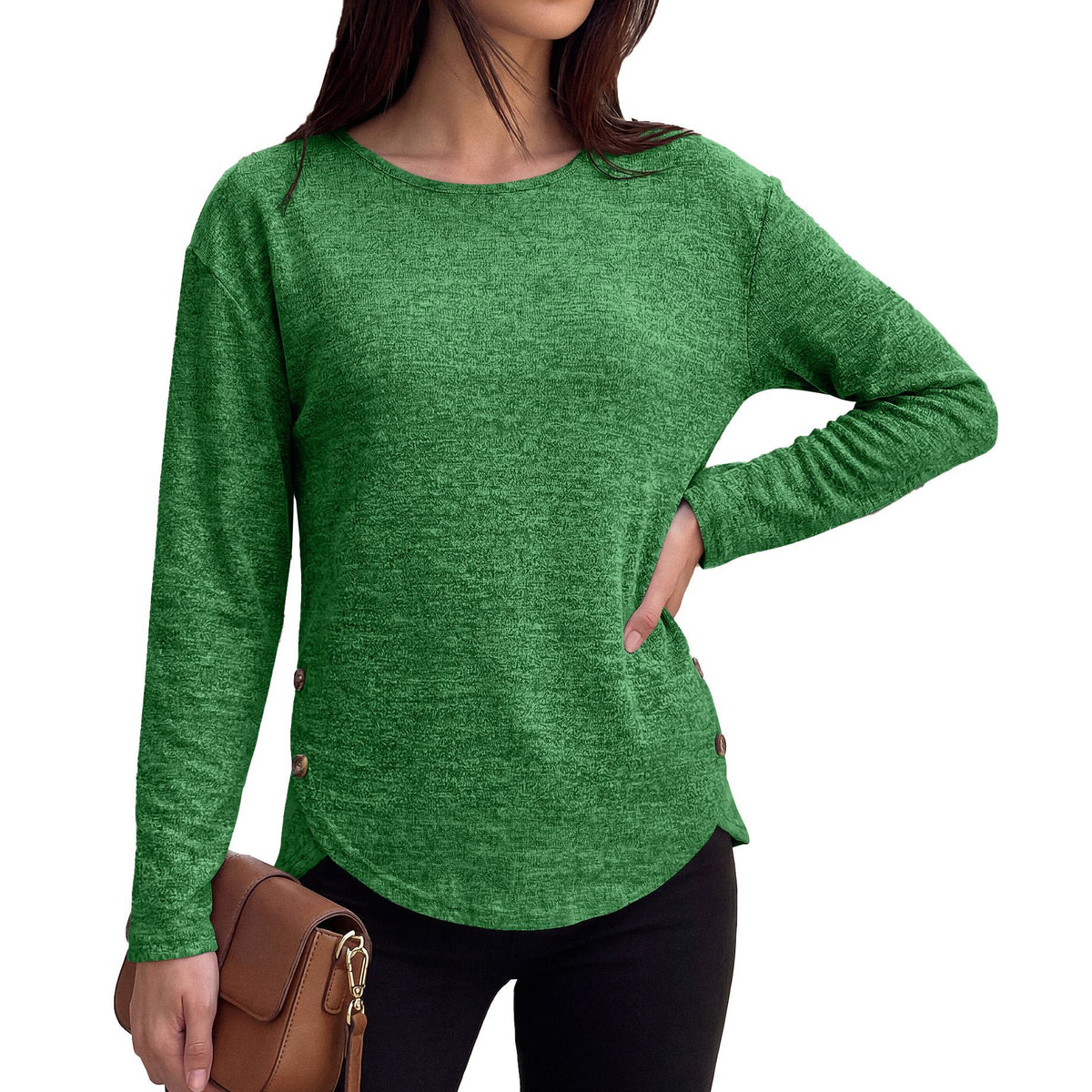 Women's Oversized Side Button Long Sleeve Tunic Top