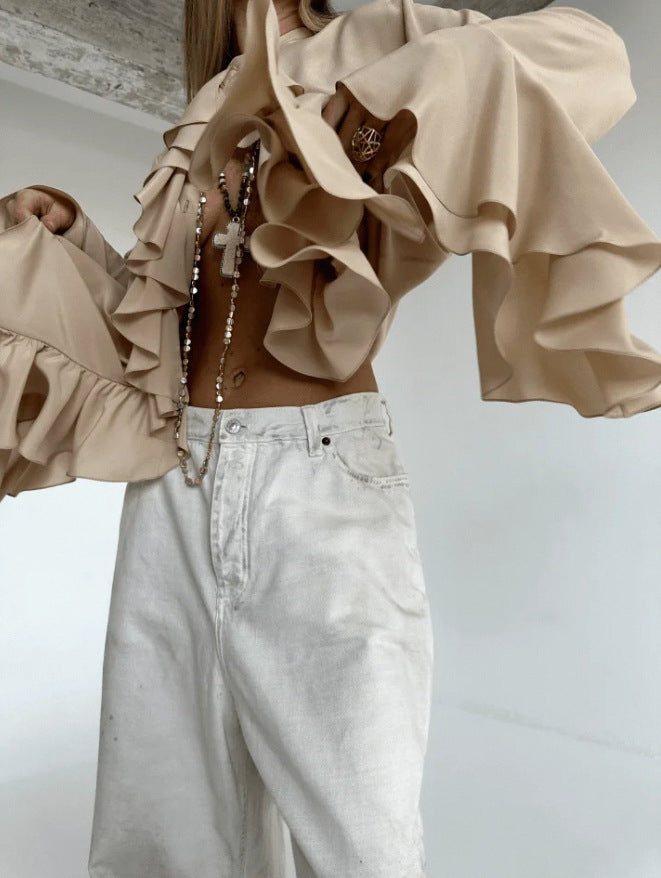 Women's Ruffle Bell Sleeve Chiffon Blouse
