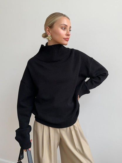 Oversized Turtleneck Sweater Solid Casual Knit Pullover