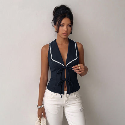 Elegant Lace Hollow Sleeveless Vest Slim Fit Top for Women