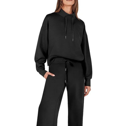 Women's 2 Piece Lounge Set Drawstring Mock Neck Top & Pants