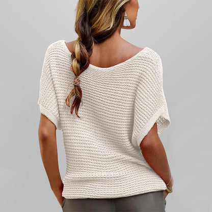 Textured Knit Short Sleeve Loose Fit Summer Top