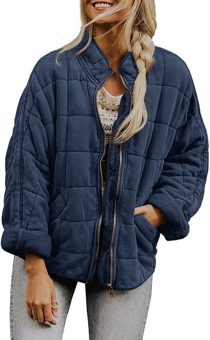 Women's Oversized Quilted Puffer Jacket Lightweight Zip Up