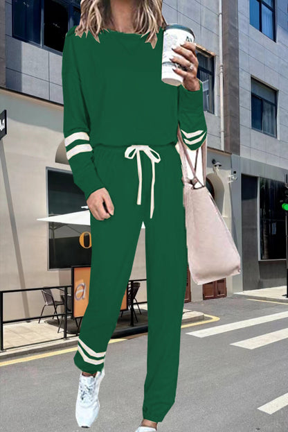 Women's Solid Two Piece Set Long Sleeve Top & Jogger Pants