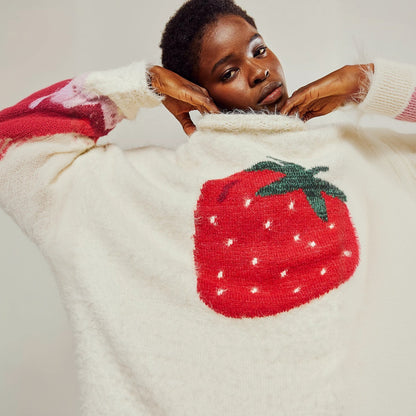 Cozy Oversized Graphic Crewneck Knit Sweater