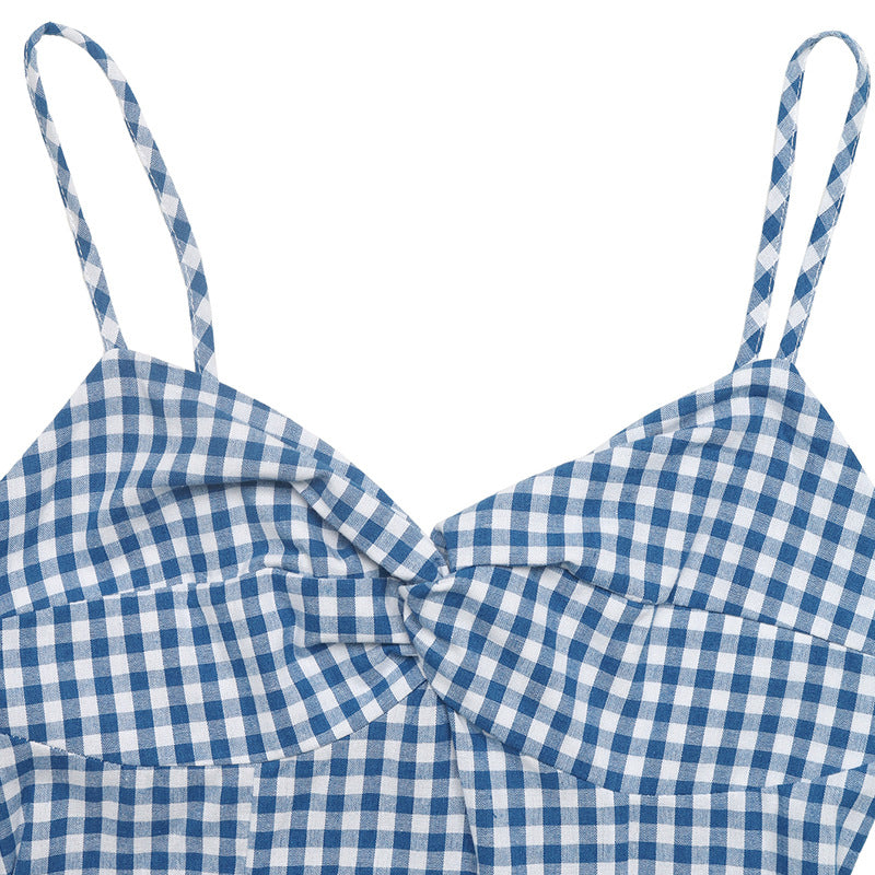Blue Gingham Bow Front Midi Dress Cottagecore Sundress