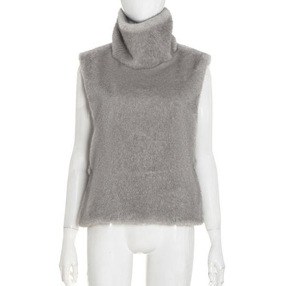 Women's Faux Fur Turtleneck Vest Sleeveless