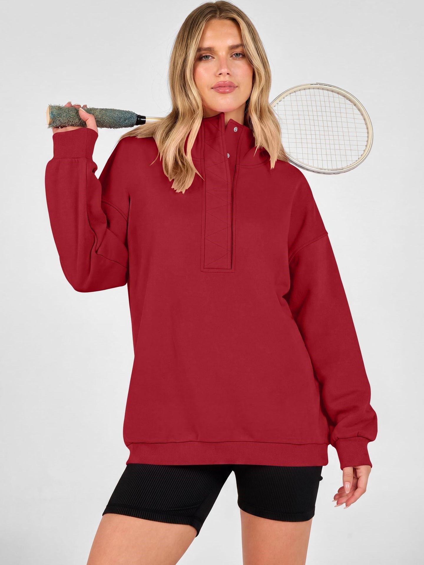 Snap Button Oversized Pullover Hoodie Sweatshirt