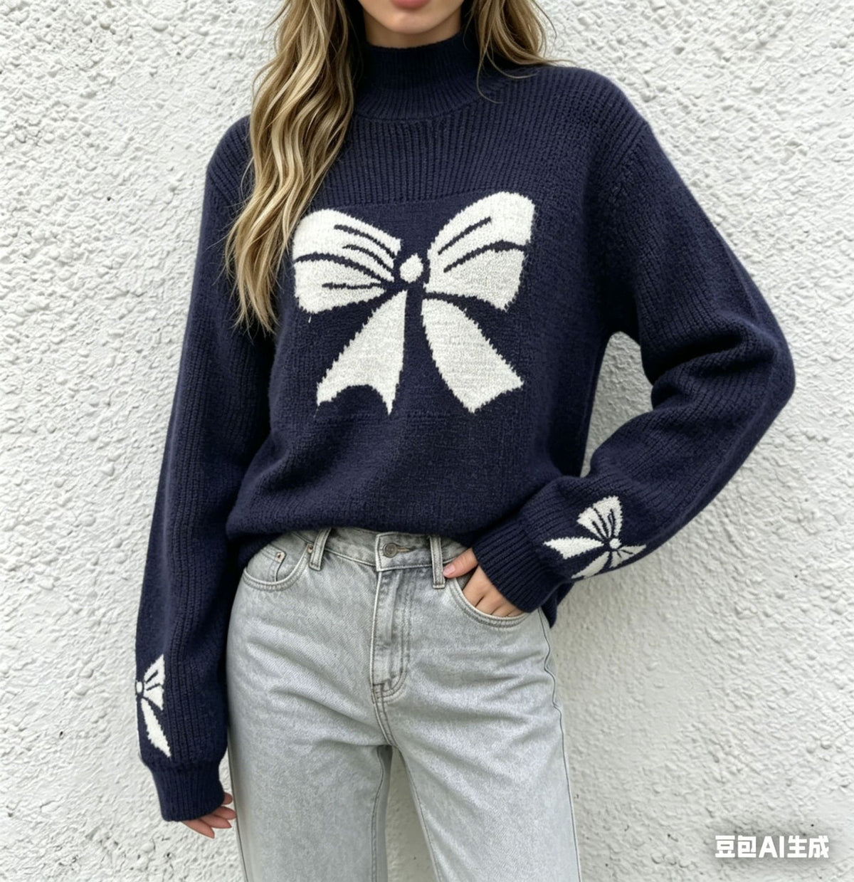 Women's Oversized Bow Mock Neck Sweater
