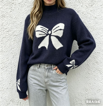 Women's Oversized Bow Mock Neck Sweater