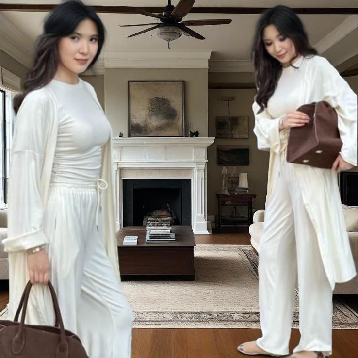 Women's Elegant Long Sleeve Wide Leg Pants Matching Set