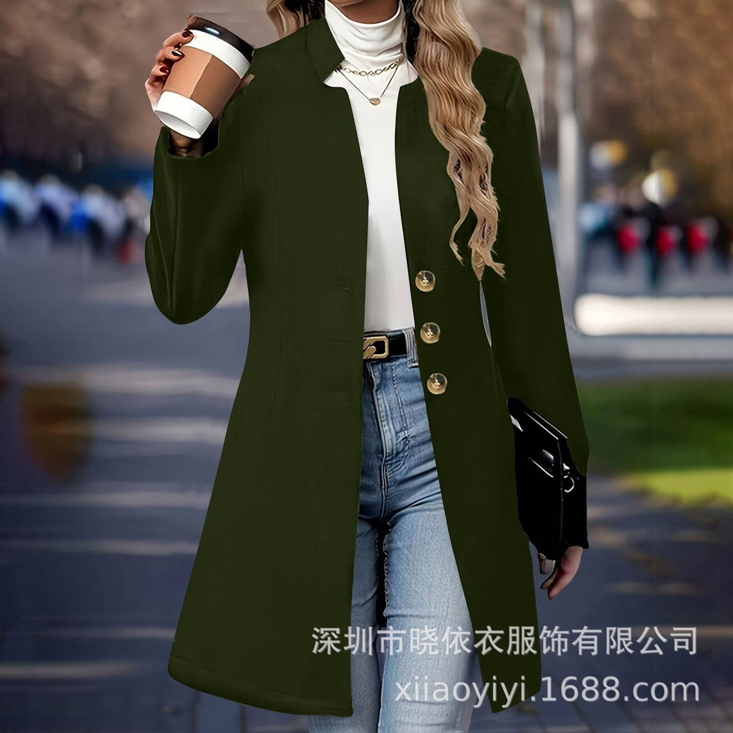 Women's Single Breasted Long Wool Blend Coat