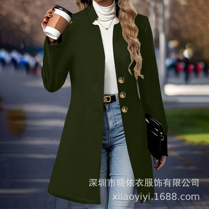 Women's Single Breasted Long Wool Blend Coat