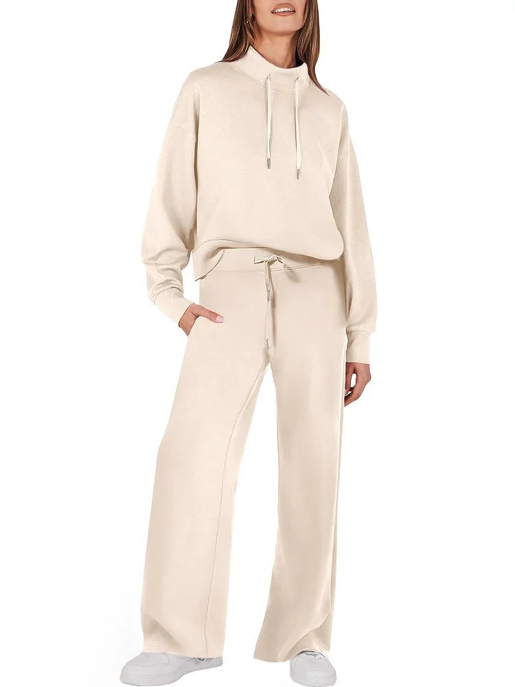 Women's 2 Piece Lounge Set Drawstring Mock Neck Top & Pants
