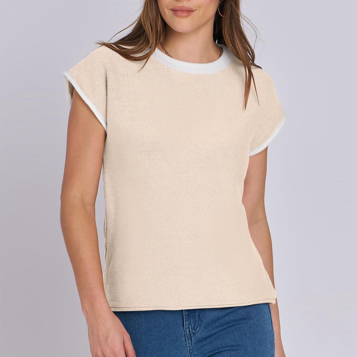Striped Crew Neck Knitted Sweater Top