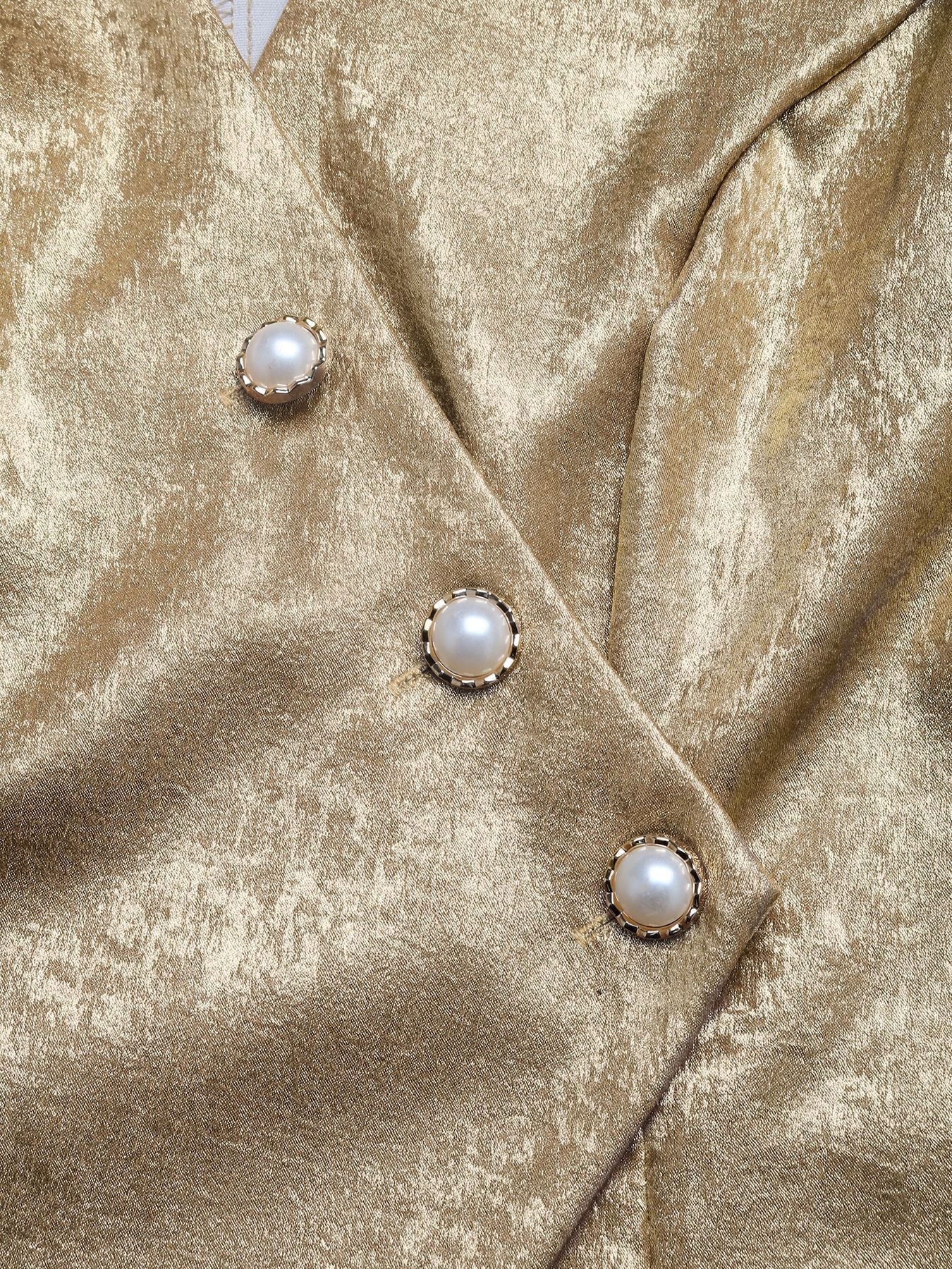 Metallic Gold Blazer V Neck Button Slim Jacket