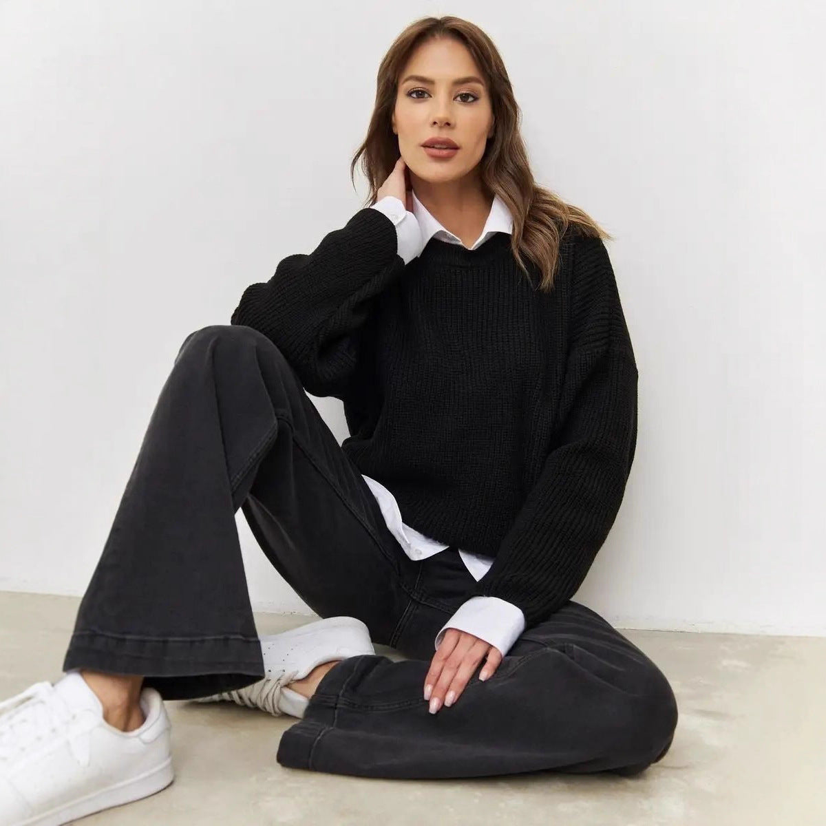 Women's Oversized Crewneck Chunky Knit Pullover Sweater