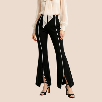 Women's High Waist Front Slit Flare Yoga Pants Side Stripe