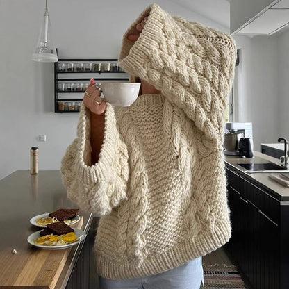 Women's Oversized Chunky Cable Knit Crew Neck Sweater