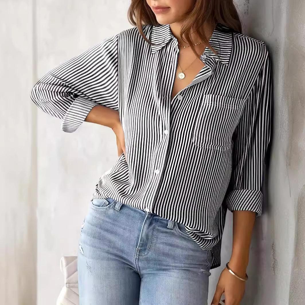 Women's Striped Oversized Button Down Long Sleeve Shirt