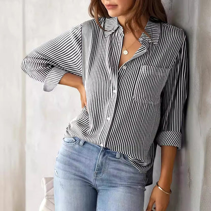 Women's Striped Oversized Button Down Long Sleeve Shirt