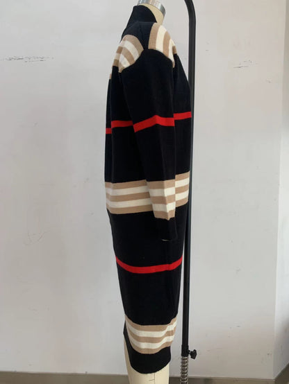 Women's Striped Long Cardigan Open Front Oversized