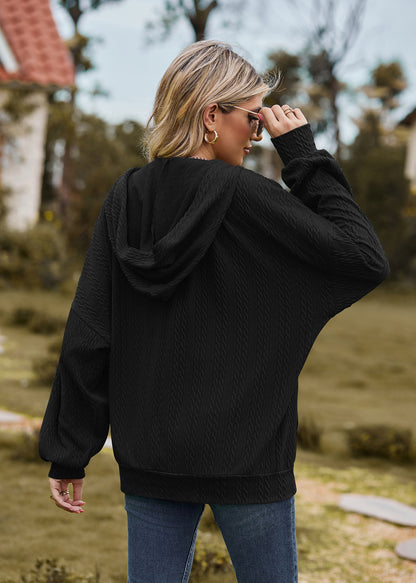 Oversized Textured Zip-Up Hoodie Jacket Pockets