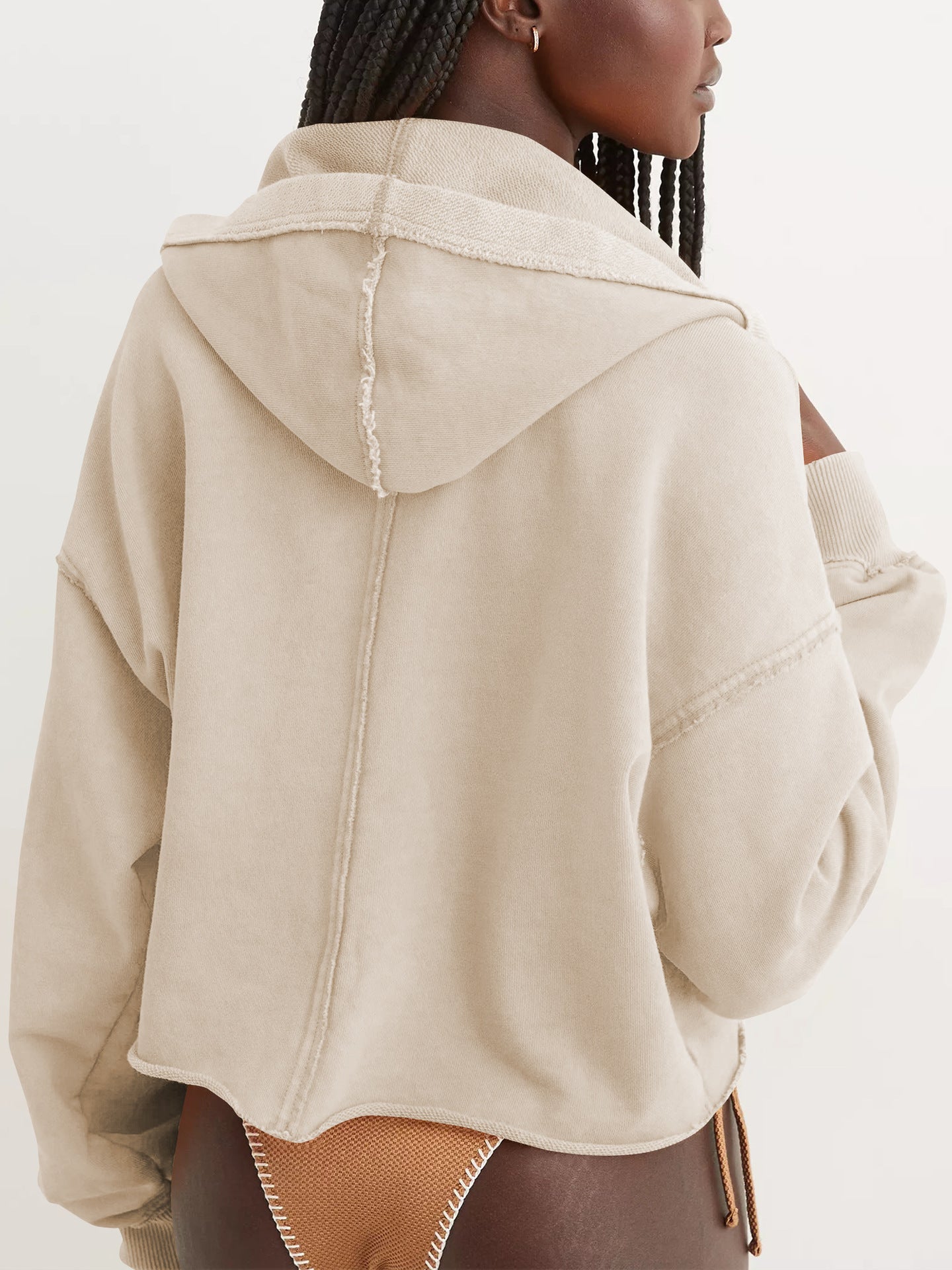 Oversized V Neck Hooded Sweatshirt Pullover Top