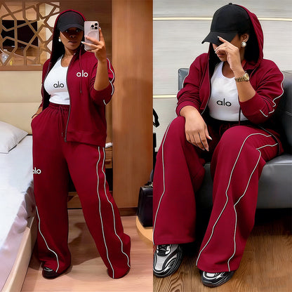Women's Embroidered Hoodie Wide Leg 2 Piece Set