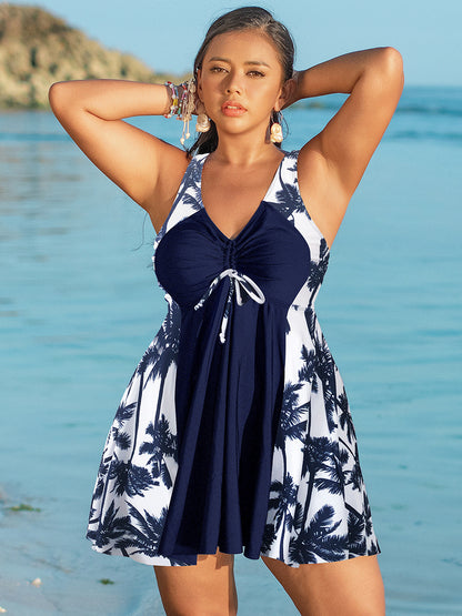 Plus Size Cross-back Tankini Swimsuit Women’s Dress Style Swimwear