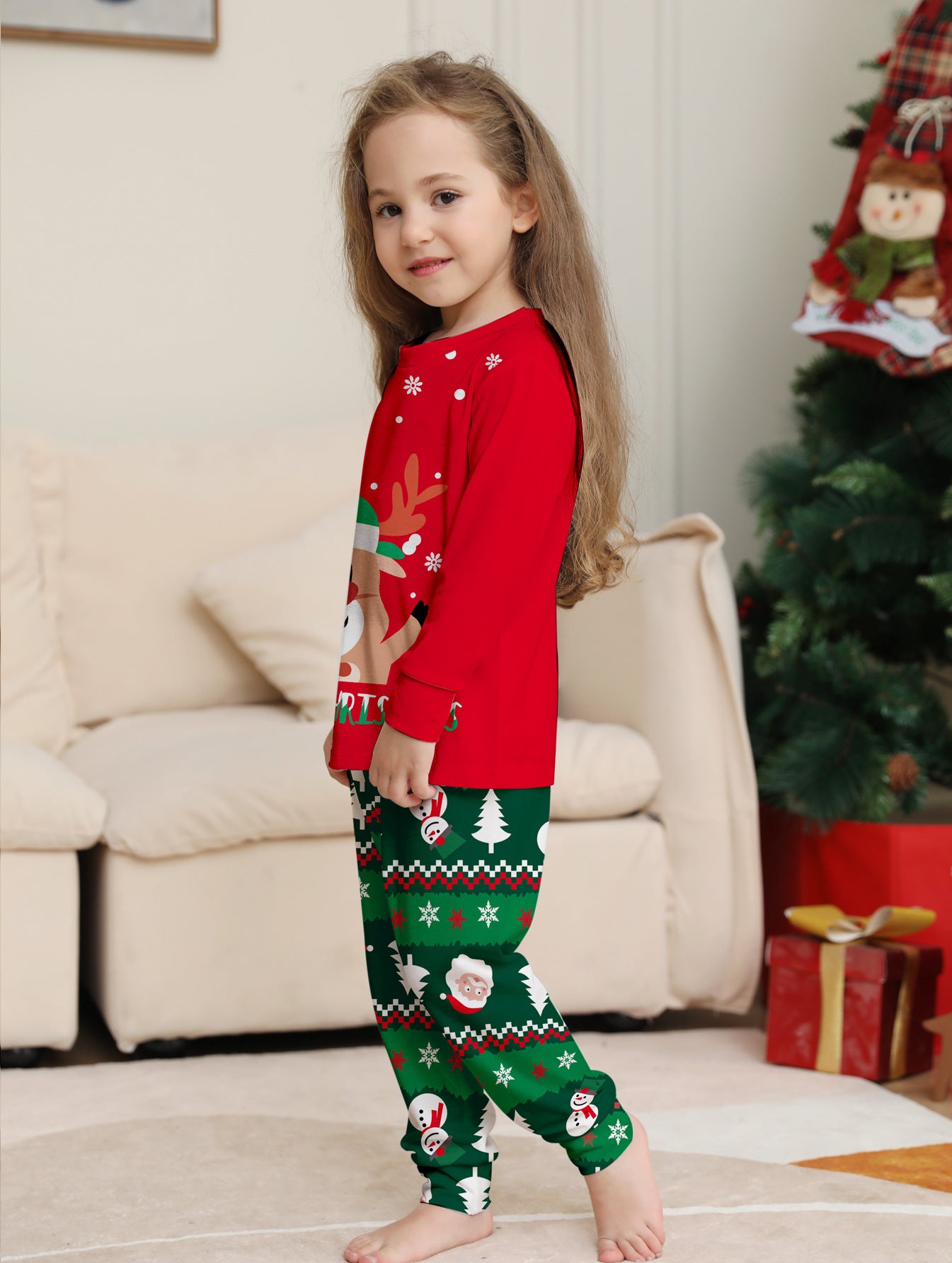 Deer Alphabet Parent-Child Printed Christmas Pajama Set