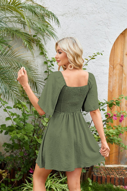 Blue V Neck Tie Front Mini Dress Summer