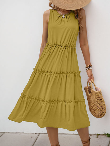 Sleeveless Ruffle Dress High Waist Elegant Midi