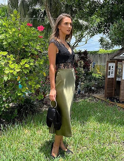 Women's Satin High-Waist Midi Skirt – Elegant Summer Slip Skirt