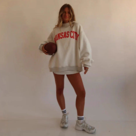 Women's Oversized Long Sleeve Mock Neck Graphic Sweatshirt