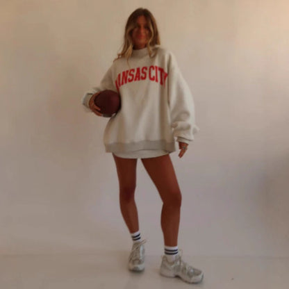 Women's Oversized Long Sleeve Mock Neck Graphic Sweatshirt