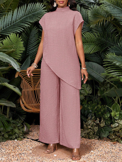 Mock Neck Wide Leg Lounge Set Women Casual Matching Outfit