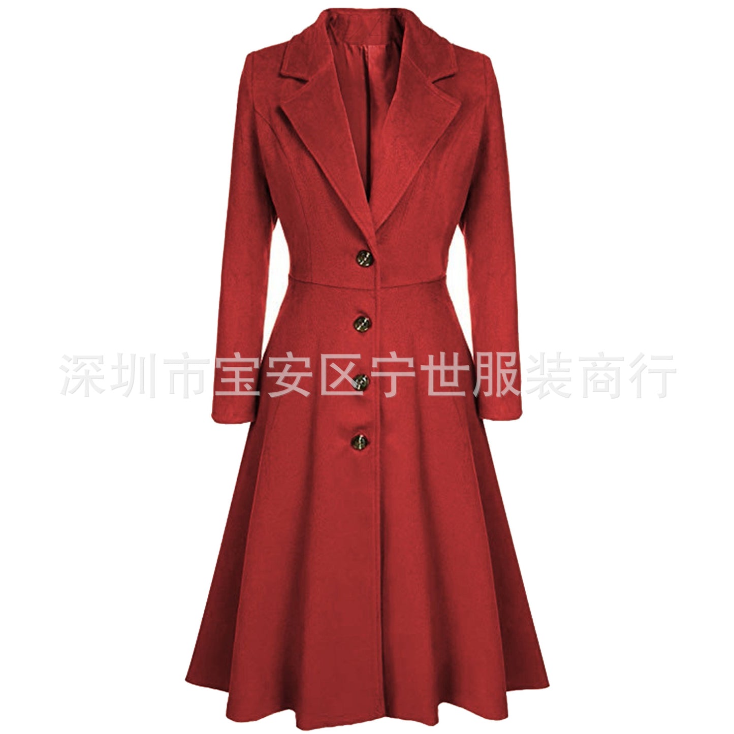 Women Winter A-Line Wool Coat Lapel Midi Jacket Pockets