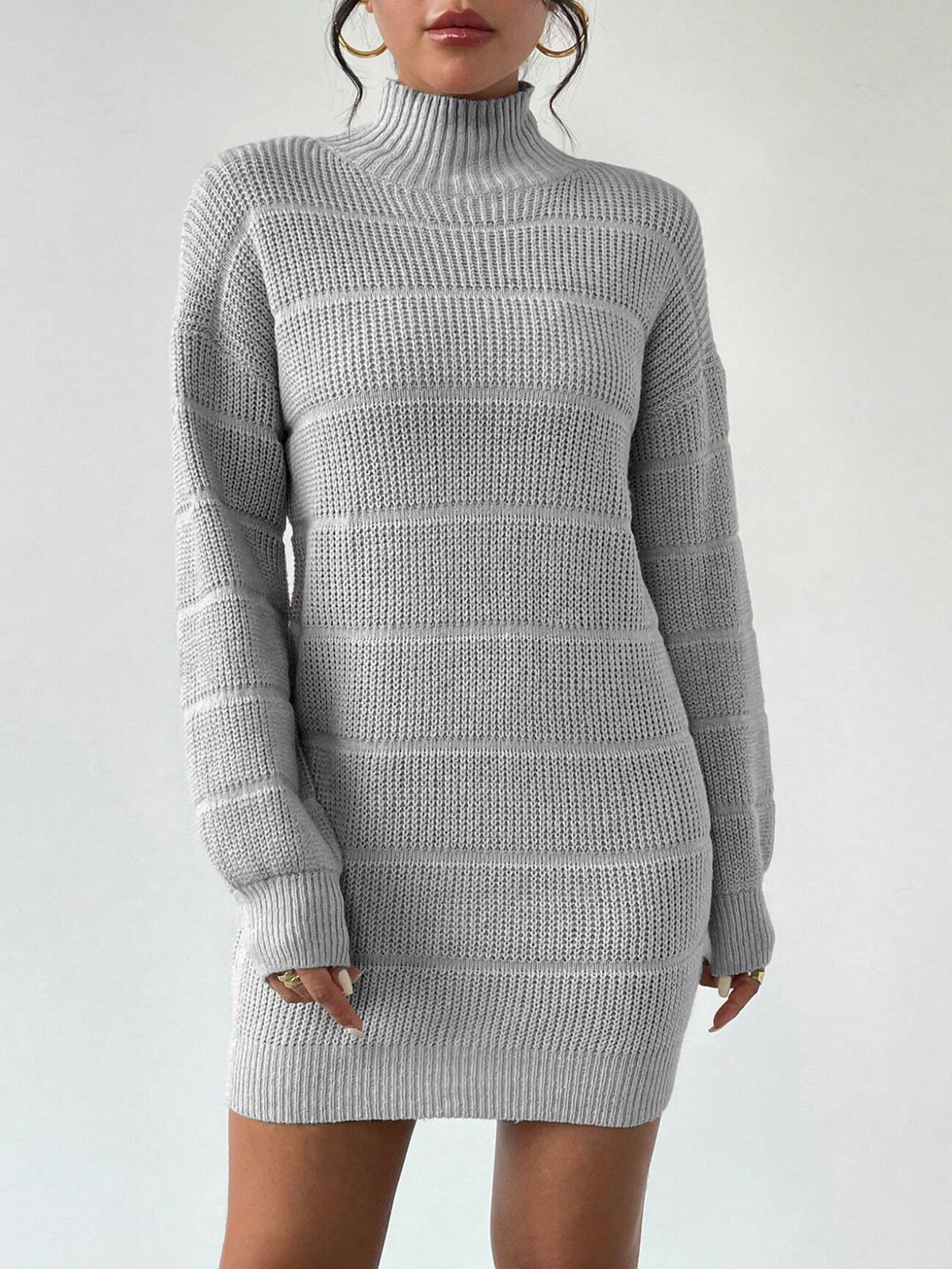 Women's Mock Neck Ribbed Sweater Dress Bodycon Mini