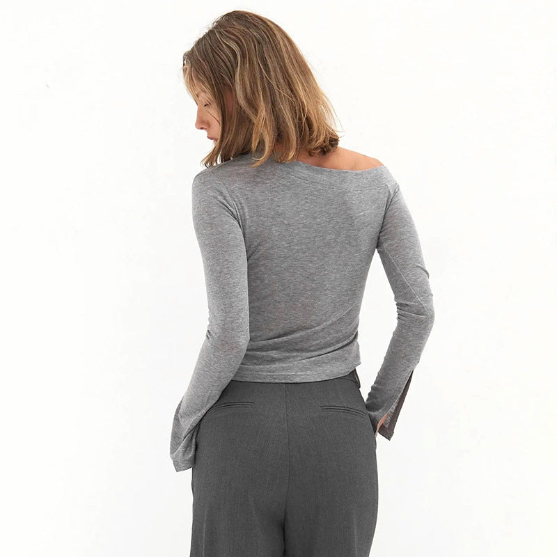 Women's One Shoulder Flare Sleeve Fitted Going Out Top
