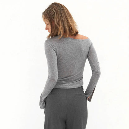 Women's One Shoulder Flare Sleeve Fitted Going Out Top