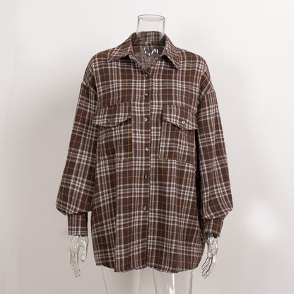Women's Oversized Plaid Button Down Shirt with Pockets