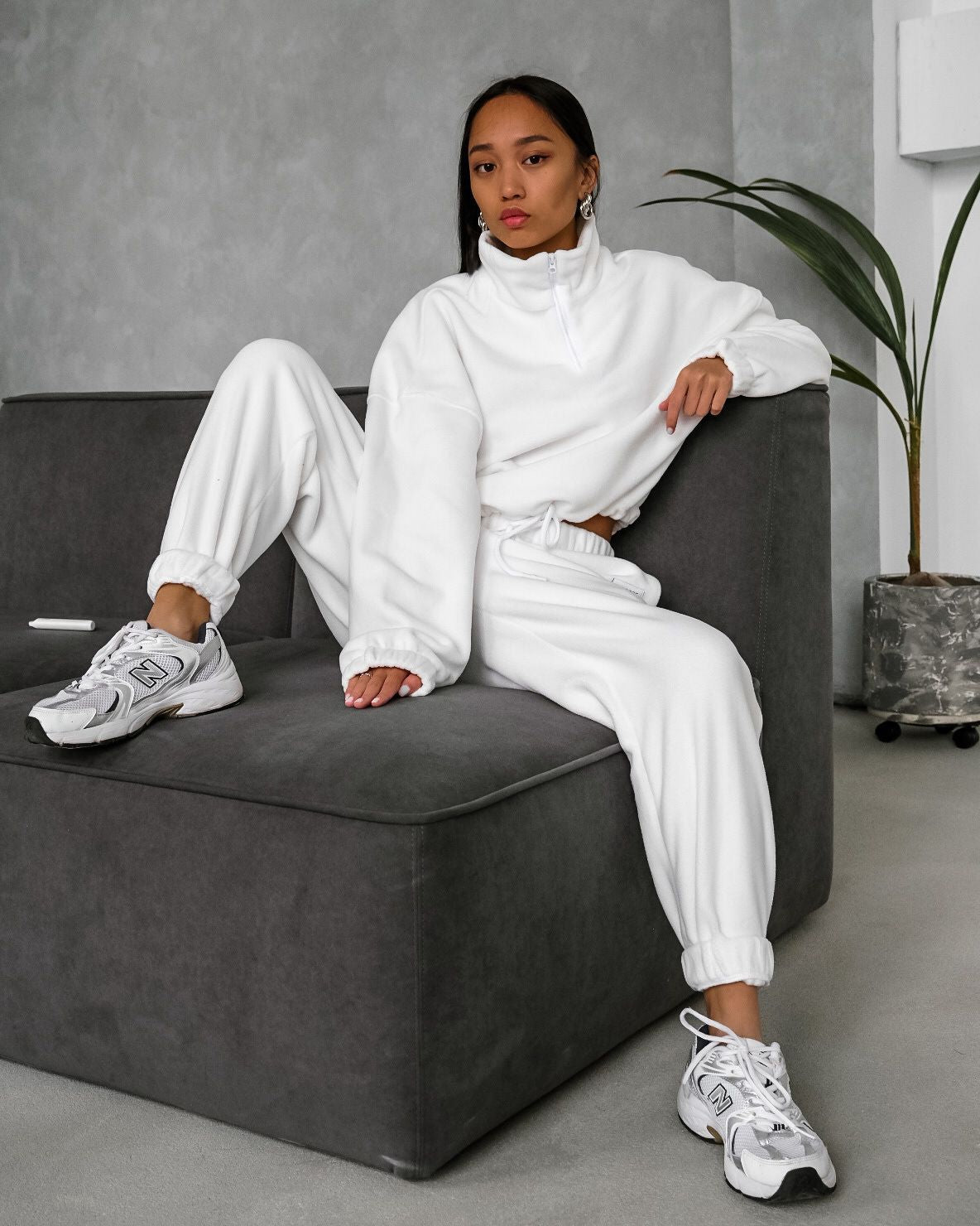 Women's Oversized Fleece Zip Sweatsuit 2 Piece Lounge Set