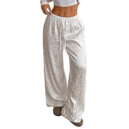 Women's Satin Leopard Drawstring Wide Leg Pants