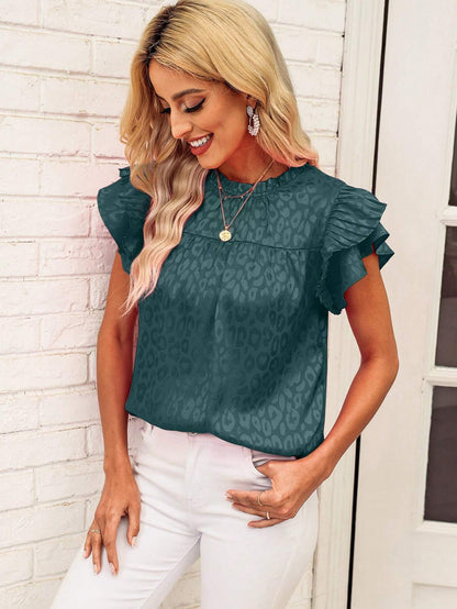 Beige Textured Ruffle Sleeve Blouse Chic Summer Top