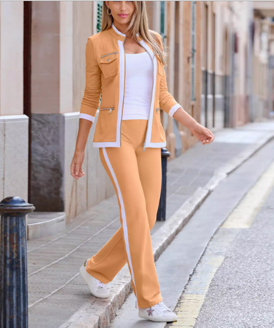 Women's Color Block Zip Jacket & Pants Two Piece Set