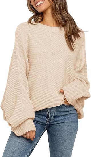 Women's Oversized Batwing Sleeve Crew Neck Knit Sweater