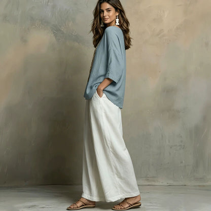 Women's Boho Color Block Two Piece Set Wide Leg Pants